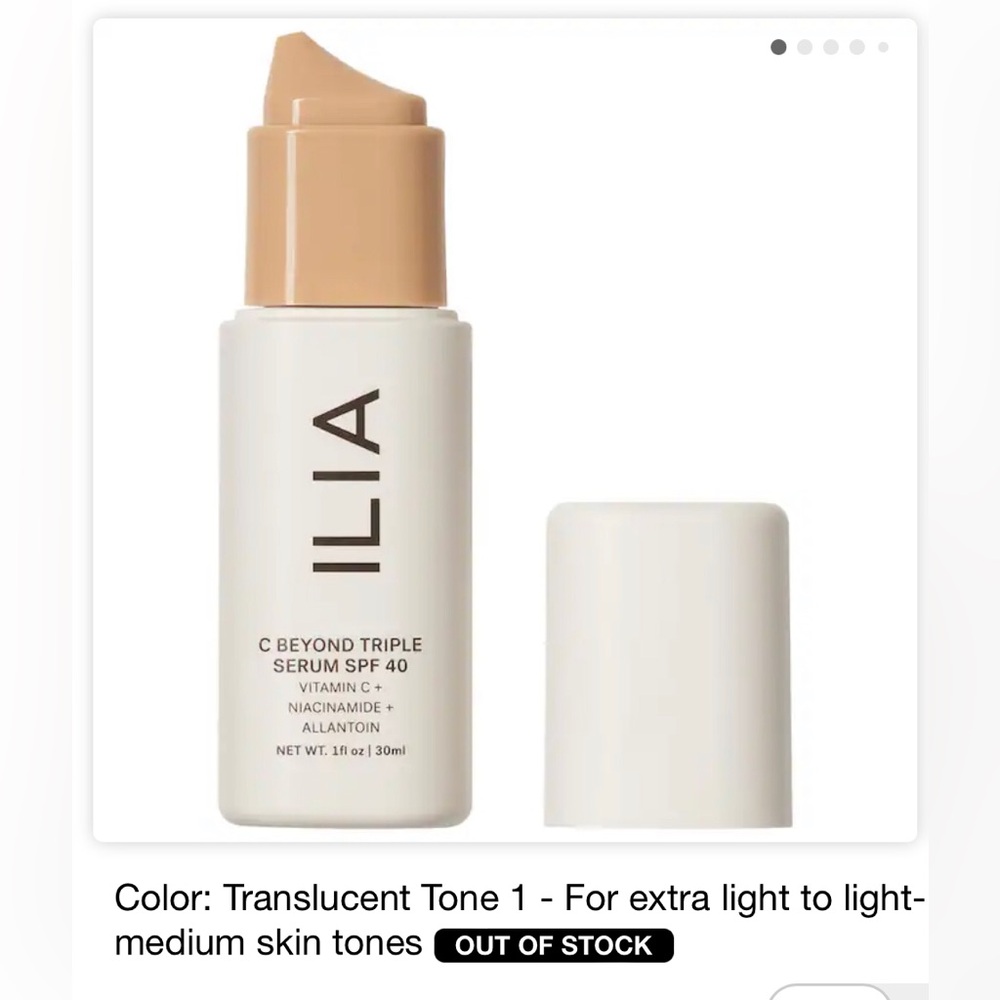 Ilia C beyond triple serum broad spectrum. SPF 40.